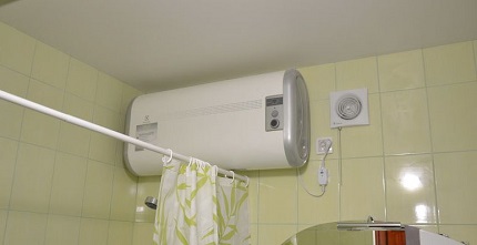Горизонтальный электробойлер в ванной