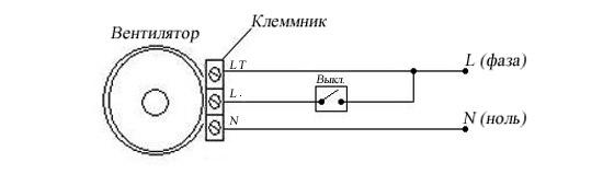 Схема подключения вентилятора с выключателем
