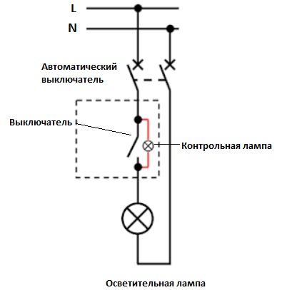 Схема подключения выключателя на светодиоде и регисторе