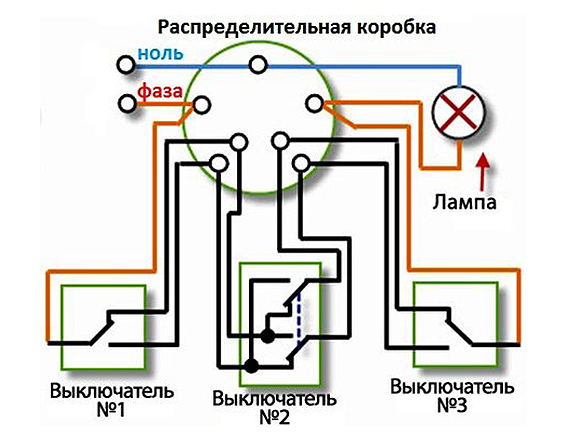 Подключение перекидного выключателя для двух групп светильников