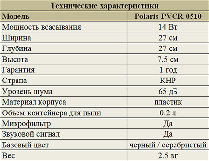 Технические характеристики Polaris PVCR 0510