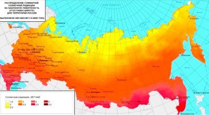 Карта интенсивности солнечного излучения