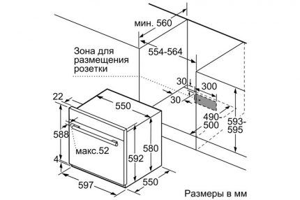 Монтажный чертеж газового духового шкафа