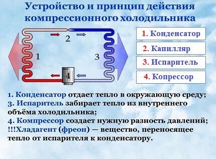 Принцип работы компрессионного холодильника 