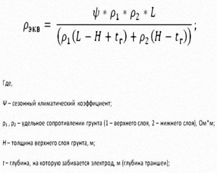 Формула для сопротивления неоднородного грунта