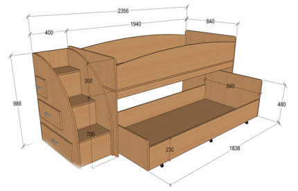 Чертеж двухъярусной кровати