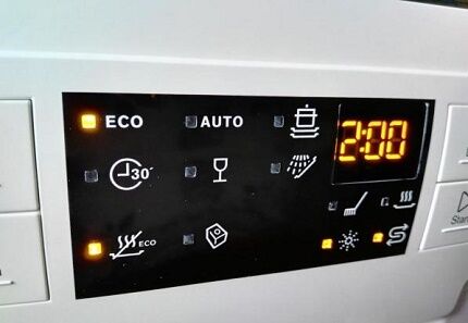 Индикация на панели управления посудомойки Электролюкс 